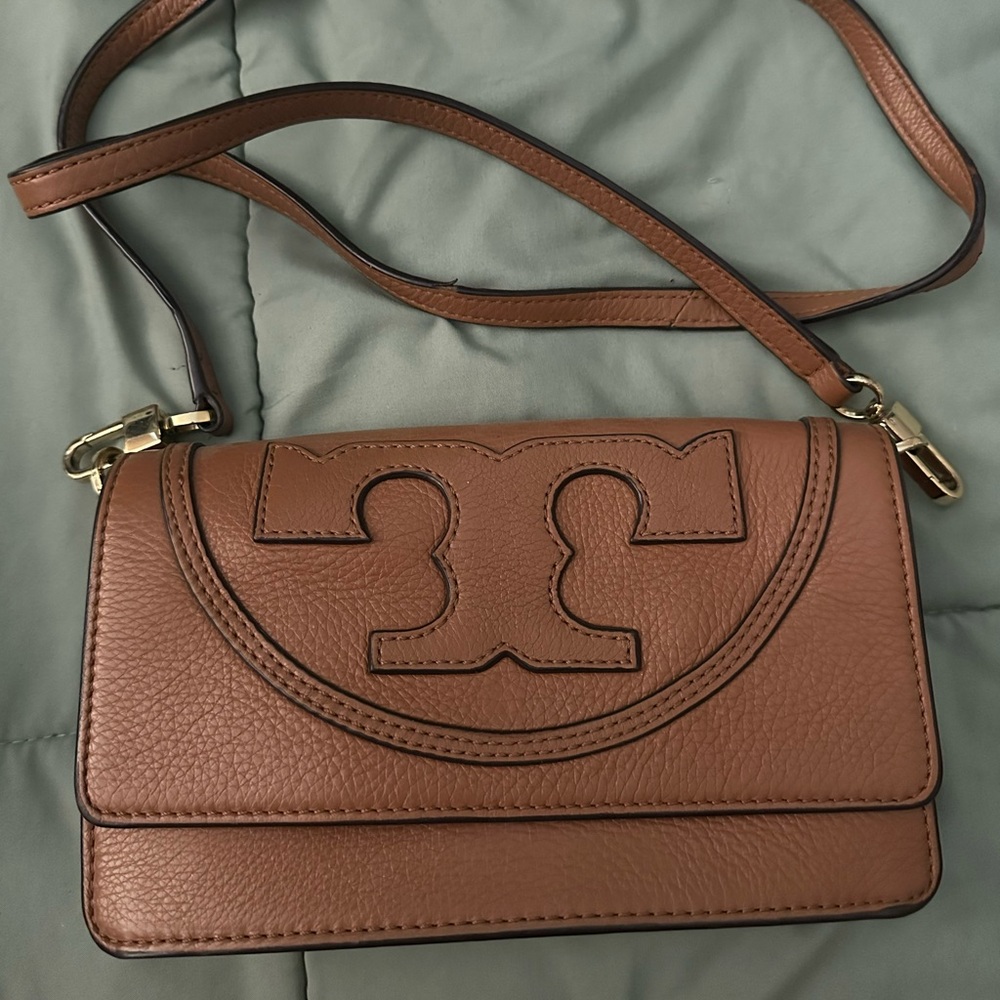 Tory Burch Brown Crossbody Bag with Embossed Logo